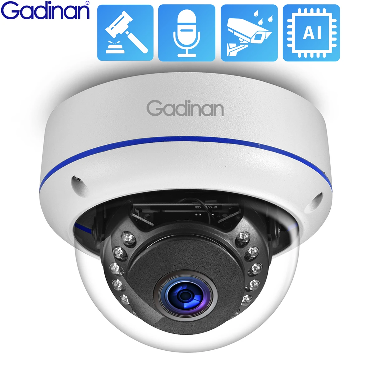 Gadinan HD 3MP H.265 Surveillance Metal IP Camera Audio Microphone Dome Outdoor CCTV Security XMEye Email Push P2P POE Optional 1