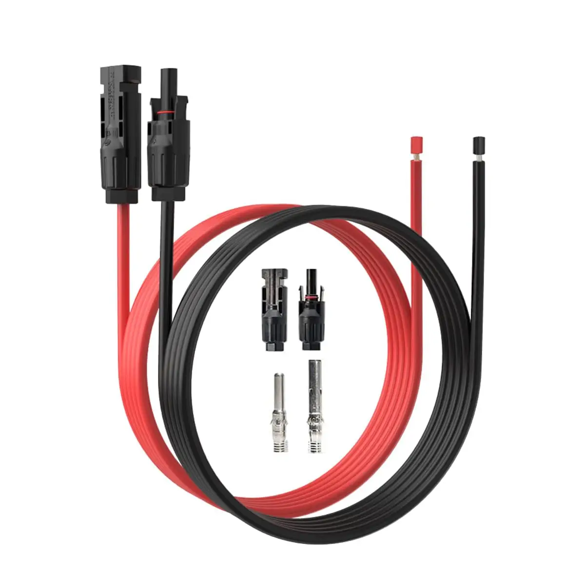 태양광 패널 연장 케이블-TUV 인증 1쌍 10AWG 3피트 검정색 및 빨간색(남성/여성 커넥터 포함) 추가 커넥터가 있는 태양광 케이블