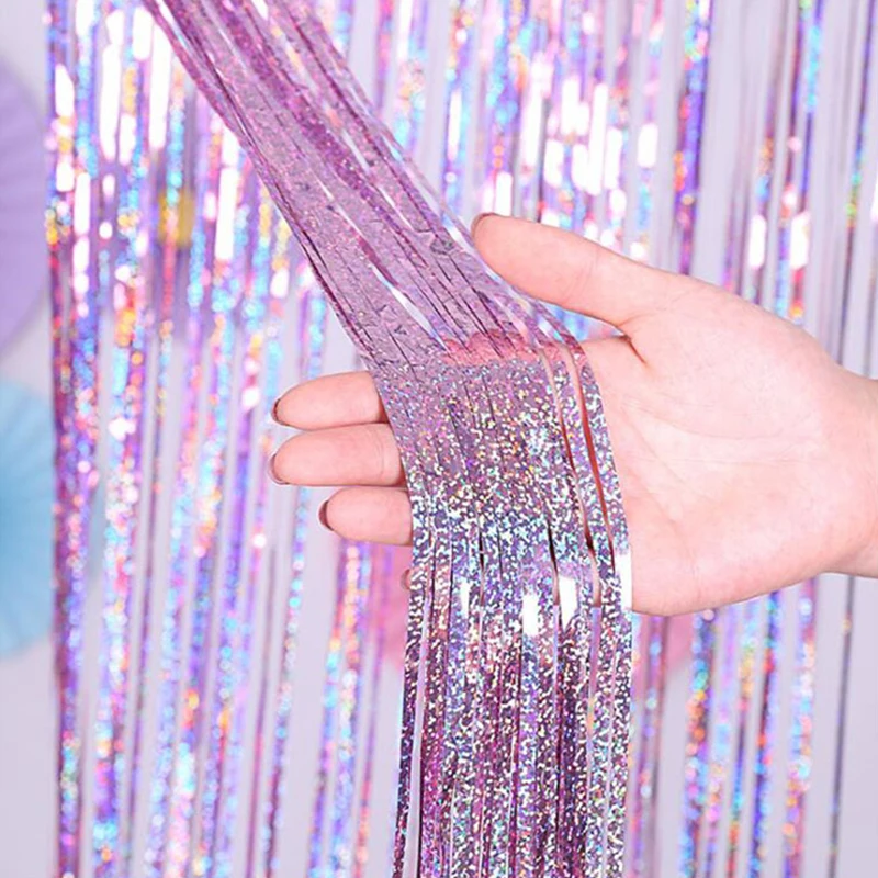 Glitter Metallic Foil Tinsel Curtain Backdrop 2M For Birthday Wedding Bridal Shower Bachelorette Party Decor Adult Anniversary