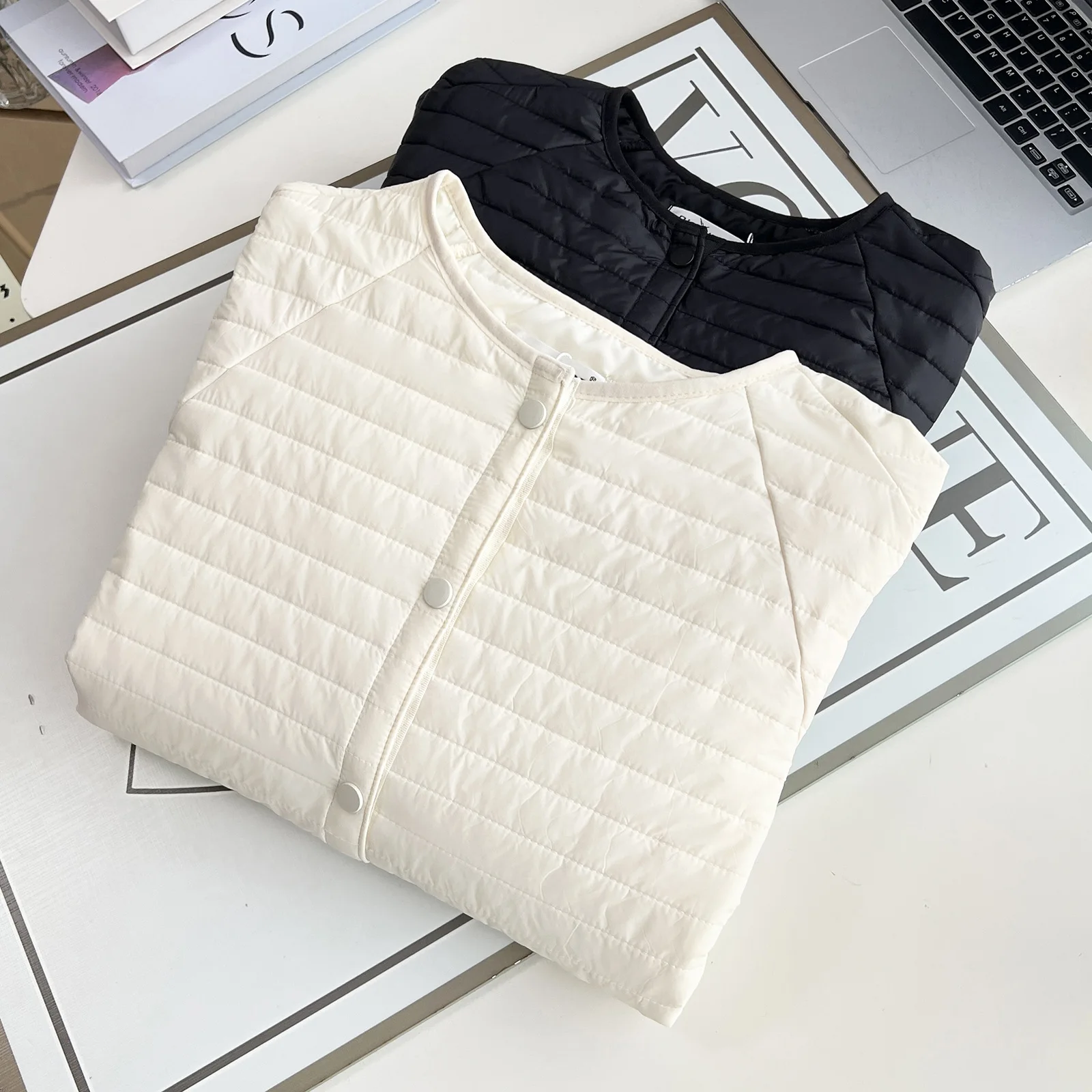 XXXXL Fashion Plus Size Women's Parkas Autumn And Winter New Simple Collarless Thin Padded Jacket Warm Casual Striped Coat 1740