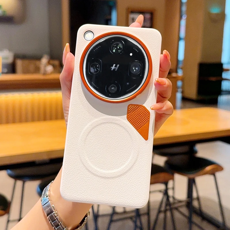 Magnetic PU Leather Heat Dissipation Case with Metal Camera Lens Cover