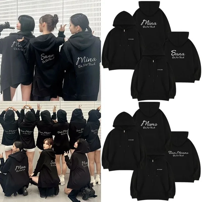 

Twice Zipper Hoodies MISAMO Momo Sana Mina Same Hoodie Jacket Women Men Fashion Kpop TWICE Do Not Touch Zip Up Sweatshirt Coat