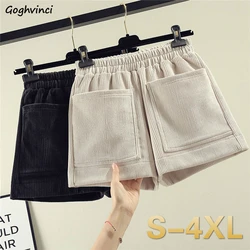 Shorts Womens Autumn Winter Pockets Elastic Waist Thickening AestheticCorduroy Solid Ulzzang 4XL Loose Casual Female Basic