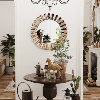 Decorative Mirrors Round Sunburst Wall Mirror Beveled Edge Glass Bathroom Vanity Mirror Hanging Accent Mirrors for Living Room 2