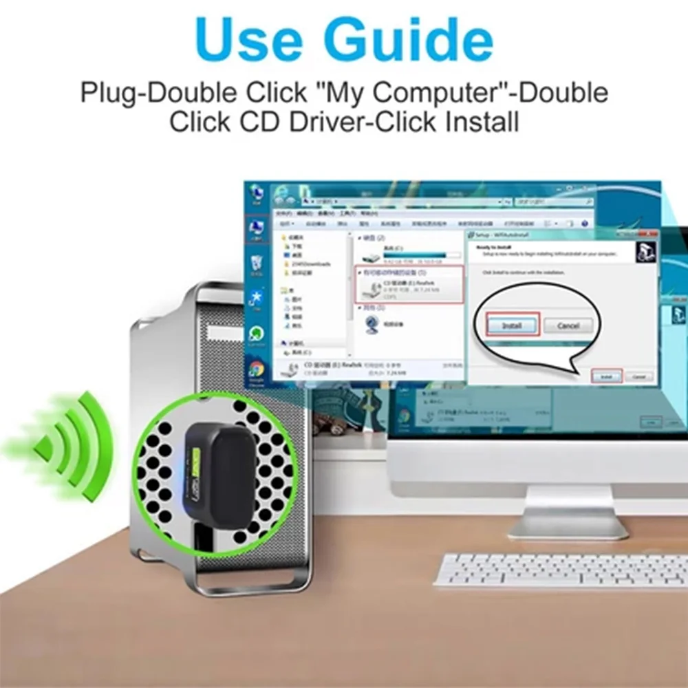 Kacool USB WiFi Bluetooth Adapter 600Mbps Dual Band 2.4/5Ghz Wireless Mini WiFi Dongle