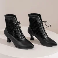 Women Victorian Ankle Boots Leather Lace Heel Shoes for women  Fashion Lace Up Spliced Ladies High Heels Woman Boots Ankle 46 - Image 5