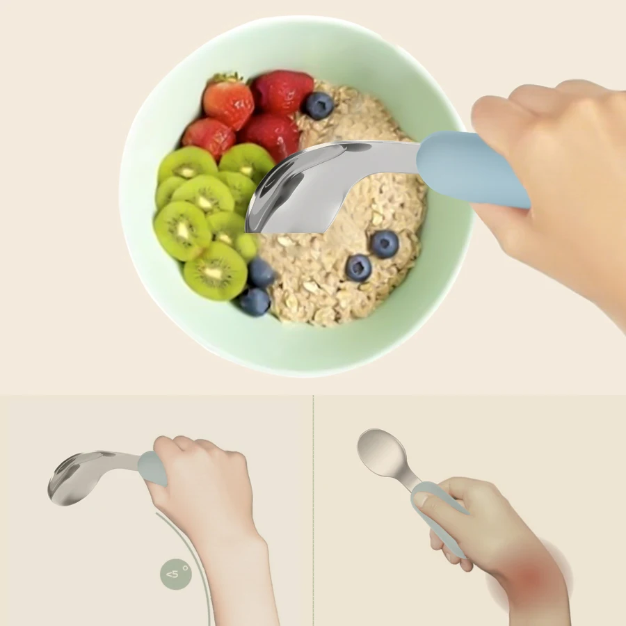 2PCS Baby Silicone Stainless Steel Fork Spoon Feeding Set Portable Kids Training Weaning Tableware Toddler Utensils Baby Stuff 6