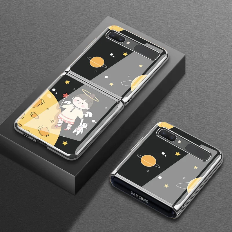 

Luxury Tempered Glass Case for Samsung Z Flip Case Cute Cartoon Shockproof Cover Plating Shell for Samsung Z Fold2 Case