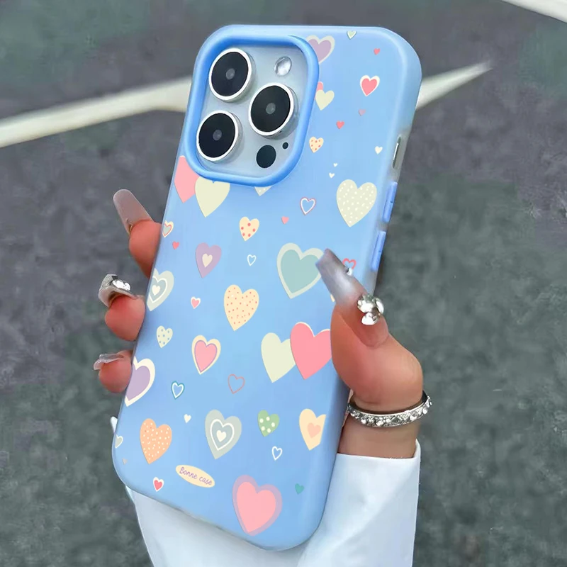 Cute Colorful Love Heart Design Phone Case - 2-in-1 Cover