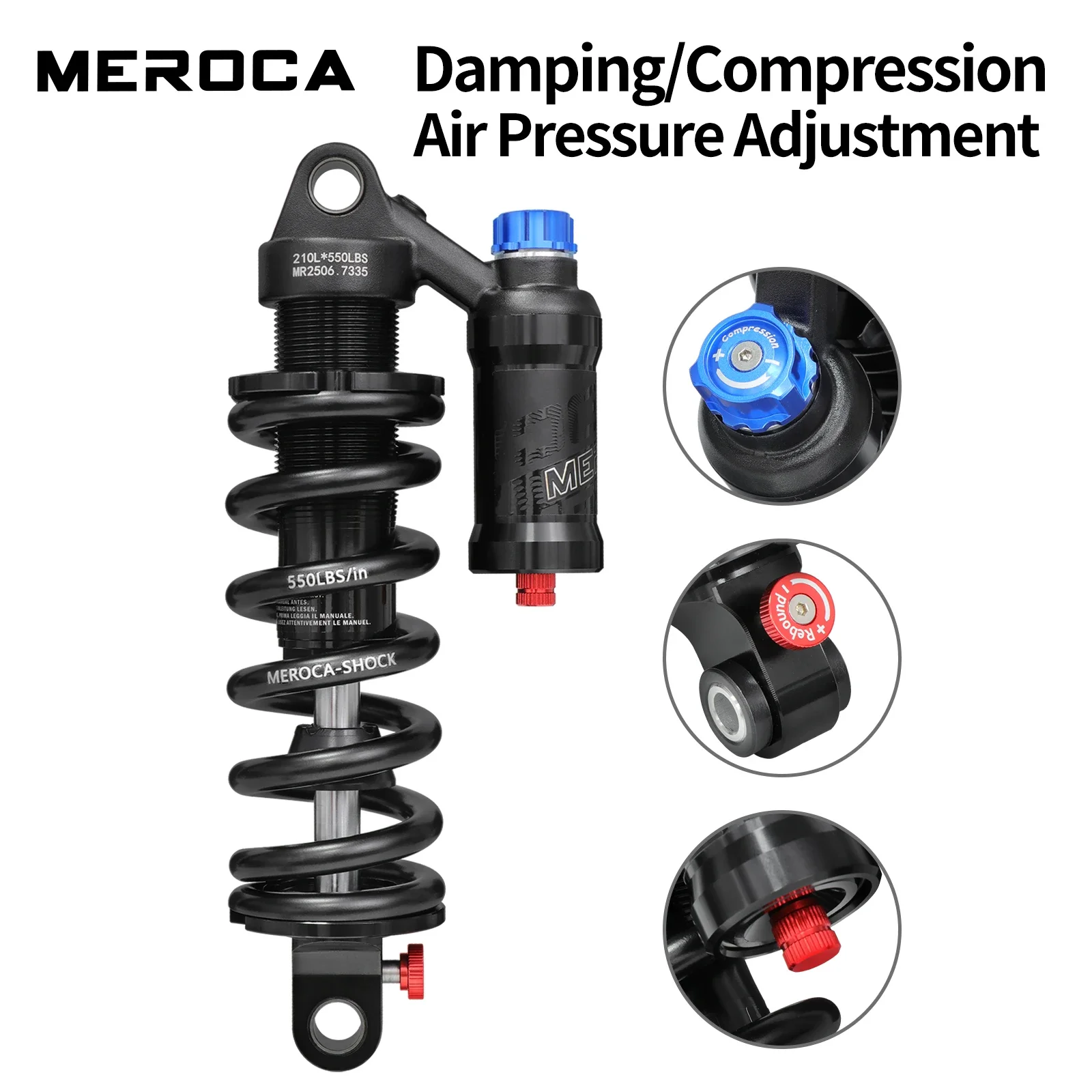 MEROCA MTB 리어 쇼크 업소버 190mm/210mm/230mm 스프링(공기압/댐핑 조정 포함) DH XM 쇼크 업소버 사이클링 부품