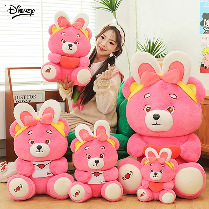 Disney New Cartoon Strawberry Love Bear Plush Doll Rabbit Ear Bear Plush Doll Decorative Pillow Christmas Gift