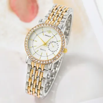 여성용 절묘한 쿼츠 시계, 비즈니스 패션, 캐주얼 라운드 라인석 쿼츠 시계, 친구 및 가족용 선물