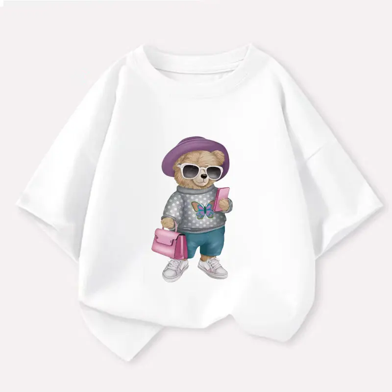 Korean Trendy Bear Children Clothing Girls T-shirt Cartoon Summer