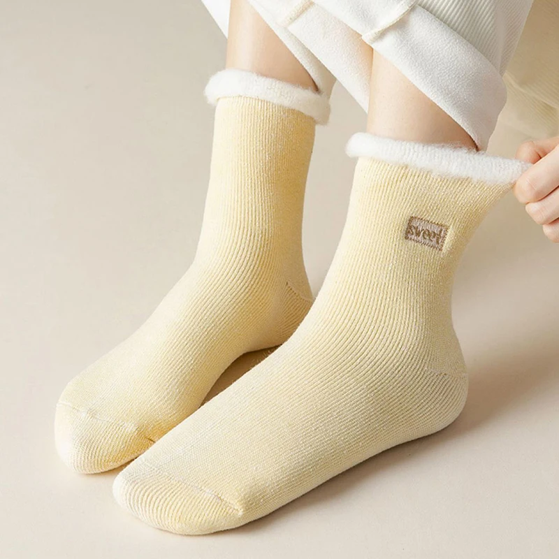 

Winter Warm Bed Socks Plush Velvet Thick Wool Socks Knitting Soft Fleece Ankle Socks Floor Socks Thermal Lounge Fluffy Sox