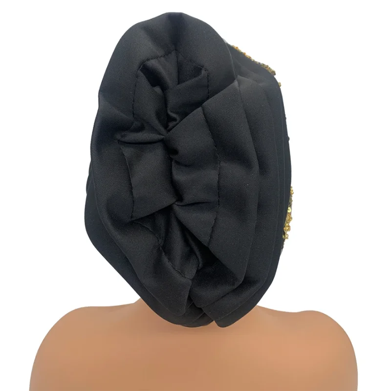 Luxury Embroidery Beading Pleated Turban Cap for Women African Female Wrap Head Bonnet Muslim Turban Hat Lady Head Wraps