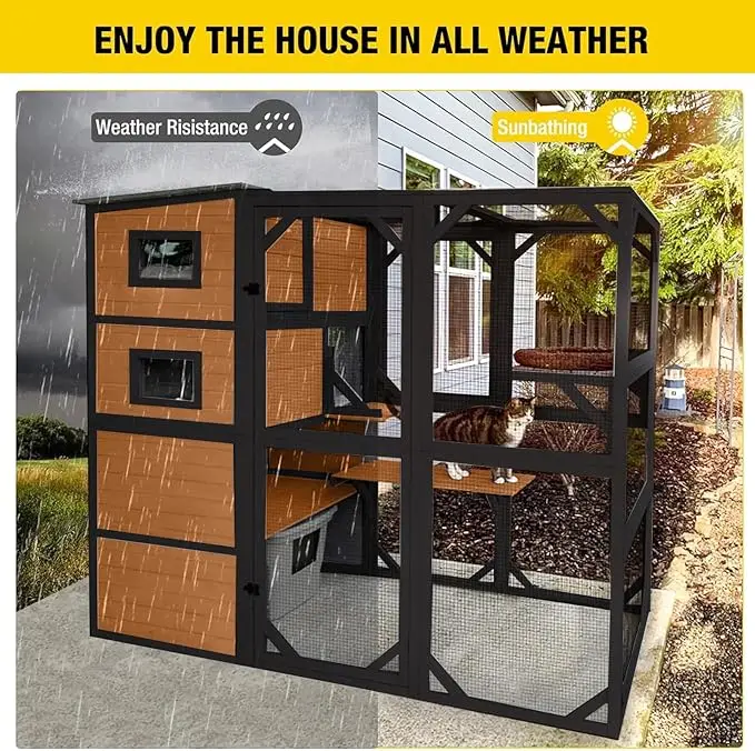 Large Cat Catio 4 Tiers Cat Enclosures House for Outdoor Indoor Cats with Weatherproof Roof