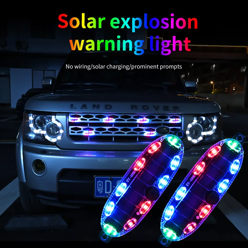 Solar LED Warning Light Car Anti-rear-end Collision Wireless Flash Light Motorcycle Bicycle Rear Red And Blue Flashing 2PC