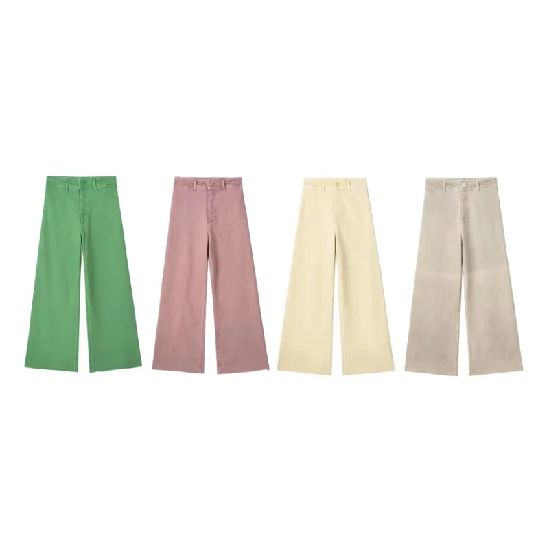 

2023 Women's New Temperament High-waist Raw-edged Denim Straight-leg Pants All-match Fashion Loose Wide-leg Pants