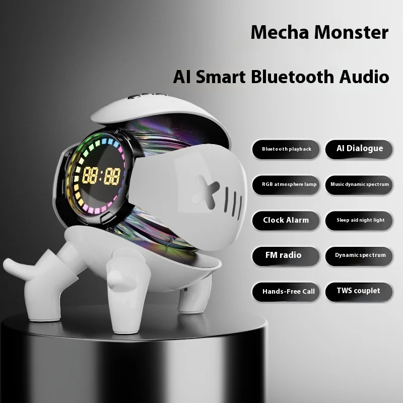Smart Robot Bluetooth Alarm Clock Speaker Stereo Interactive Wireless Audio Tf Card Fm Radio Portable Monster Image Gifts