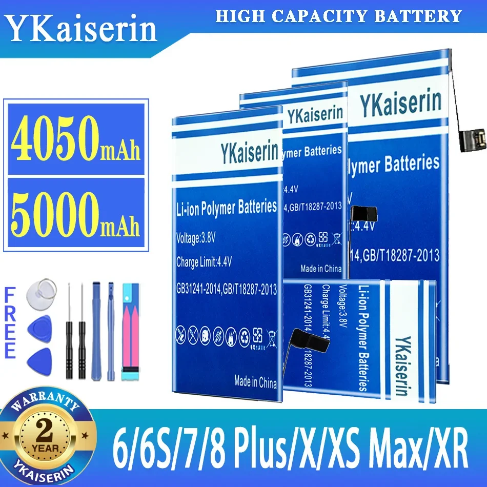 

Аккумулятор ykaisin для iPhone 6S 7 8 Plus 8 Plus 7Plus 6splus 6 X XS Max XR, сменный аккумулятор большой емкости с бесплатными инструментами