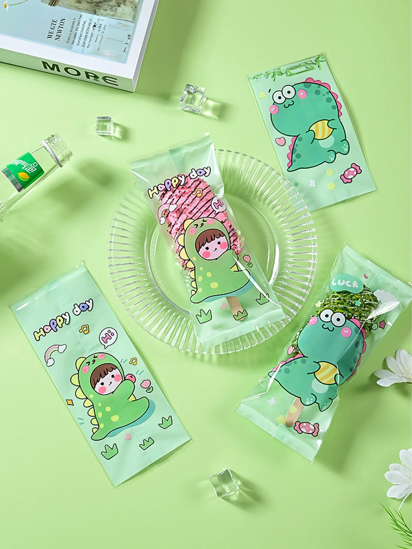 30pcs frosted ice cream bag Homemade Popsicle Popsicle wooden stick plastic bag Handmade transparent ice cream with stick
