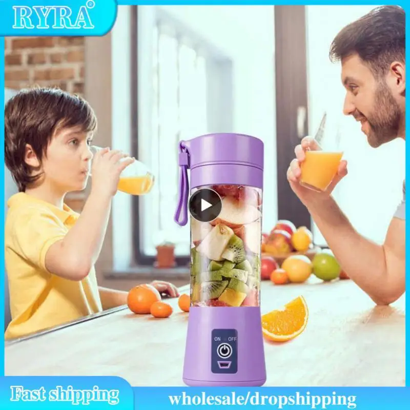 색상 USB 충전식 휴대용 믹서, 착즙기 주스, 시트러스, 레몬, 야채, 과일 스무디, 6 블레이드