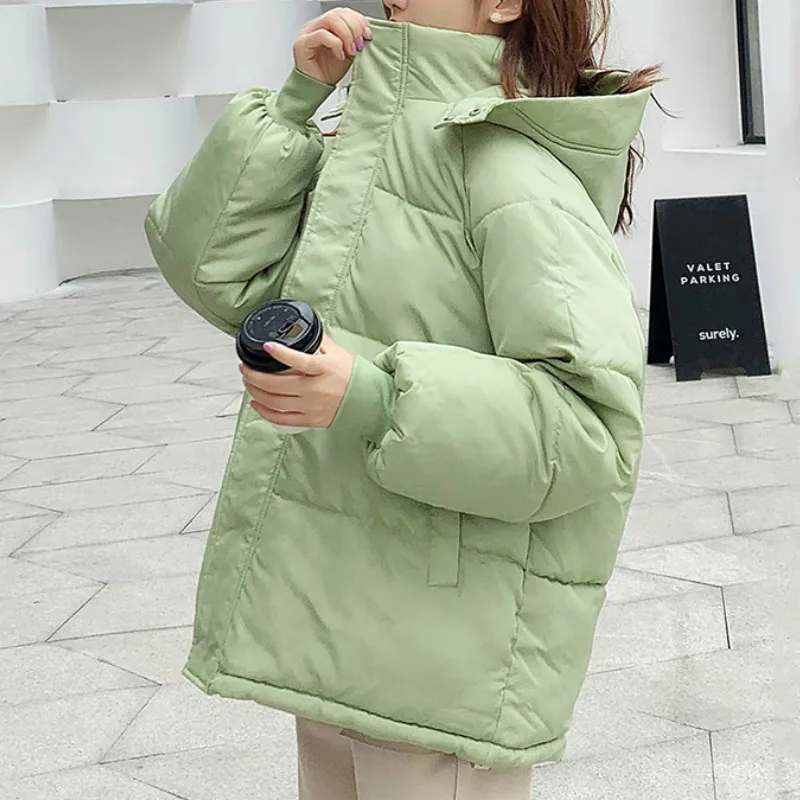Women New Winter Short Jacket Loose Hooded Female Down Jackets Padded Solid Fashion Oversize Womens Down Korean Style Coat 2024