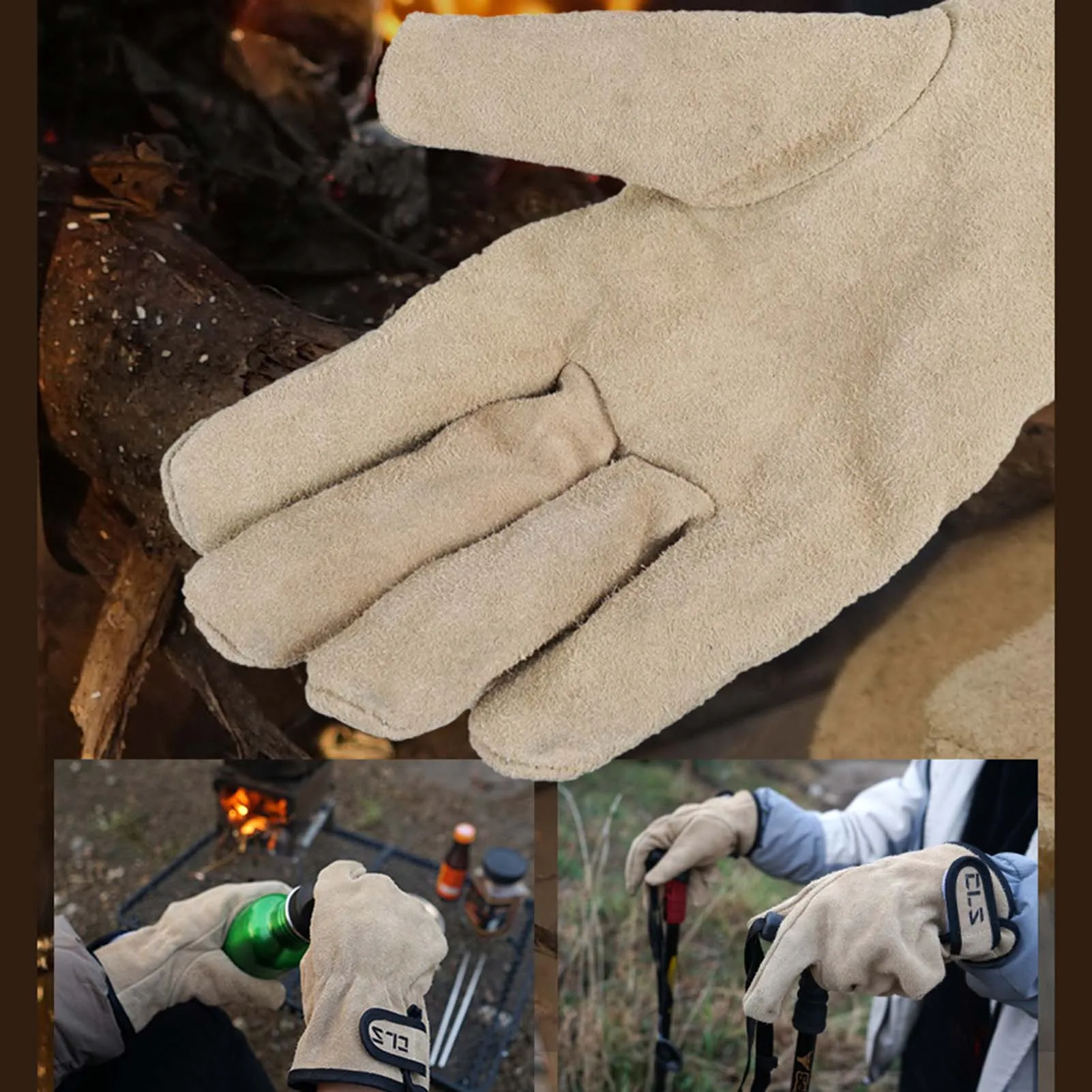 Outdoor Sports Hunting Full Finger Gloves Wild Picnic Camping Cowhide Gloves Winter Cold Resistant Waterproof Warm 1 Pair