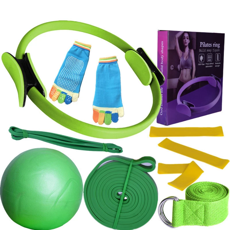 Pilates Circle 10-teiliges Set Yoga Ball 25 cm Latex Elastischer Ring Widerstandsband Stretchband Yoga Socken Fitness Set Tanzübung – Detail 5