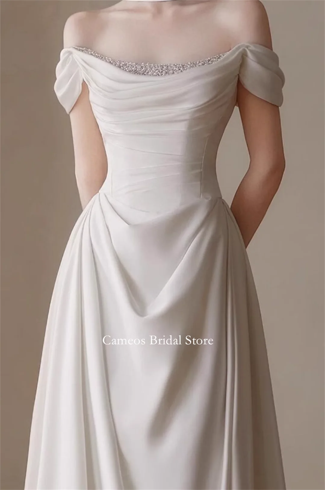 SONDR Customized Wedding Dresses Pearls Satin Korea Off the Shoulder Corset Mermaid Pearls Brides Gowns Women Bridal Dresses