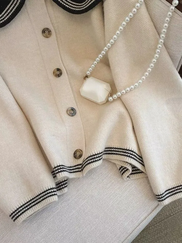 Y2K Women Clothing Tempetament Cardigan Jackets Korean Pull Femme Sweet Peter Pan Collar Loose Knitted Sweater 2025 Sueter Mujer 4