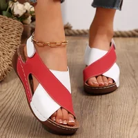 Women's Contrast Color Wedge Sandals Summer Peep Toe Non Slip Beach Shoes Woman Comfortable Platform Roman Sandalias Mujer 2025 - Image 5