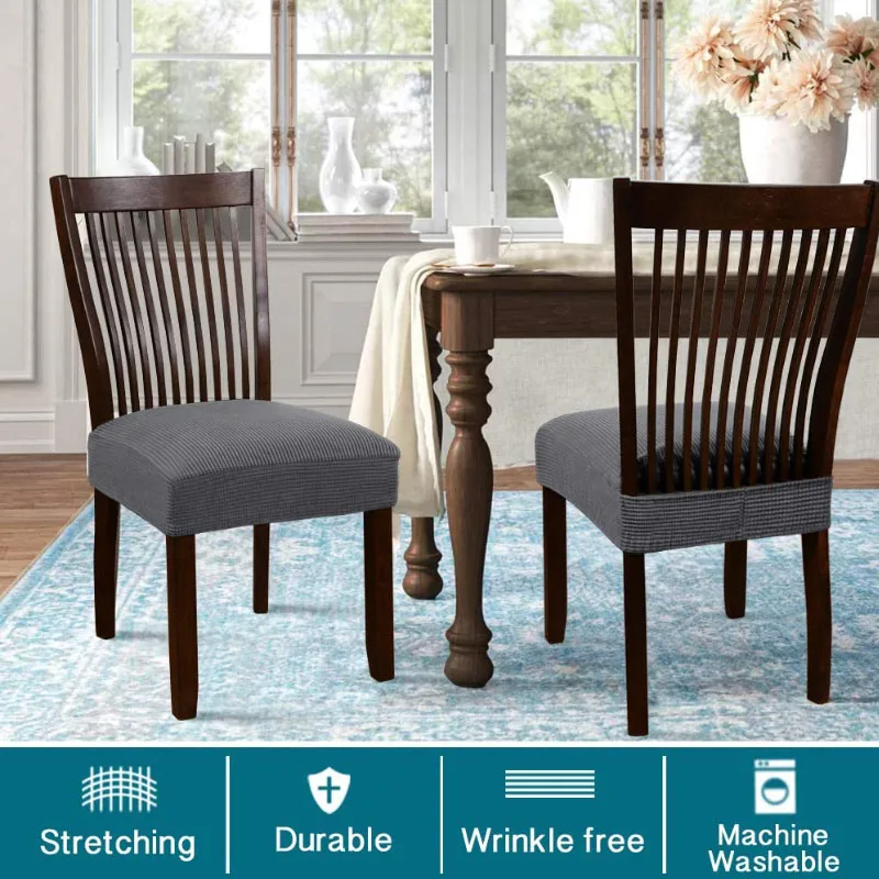 Jacquard Chair Seat Covers Removable Washable Anti-Dust Stretch Spandex Dining Room Upholstered Chair Cushion Slipcovers 5