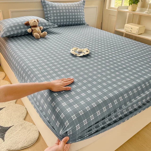 PLAID Fitted Sheet with Elastic Band Non Slip Adjustable Mattress Cover Soft Comfortable for Single Double King Queen Size 1