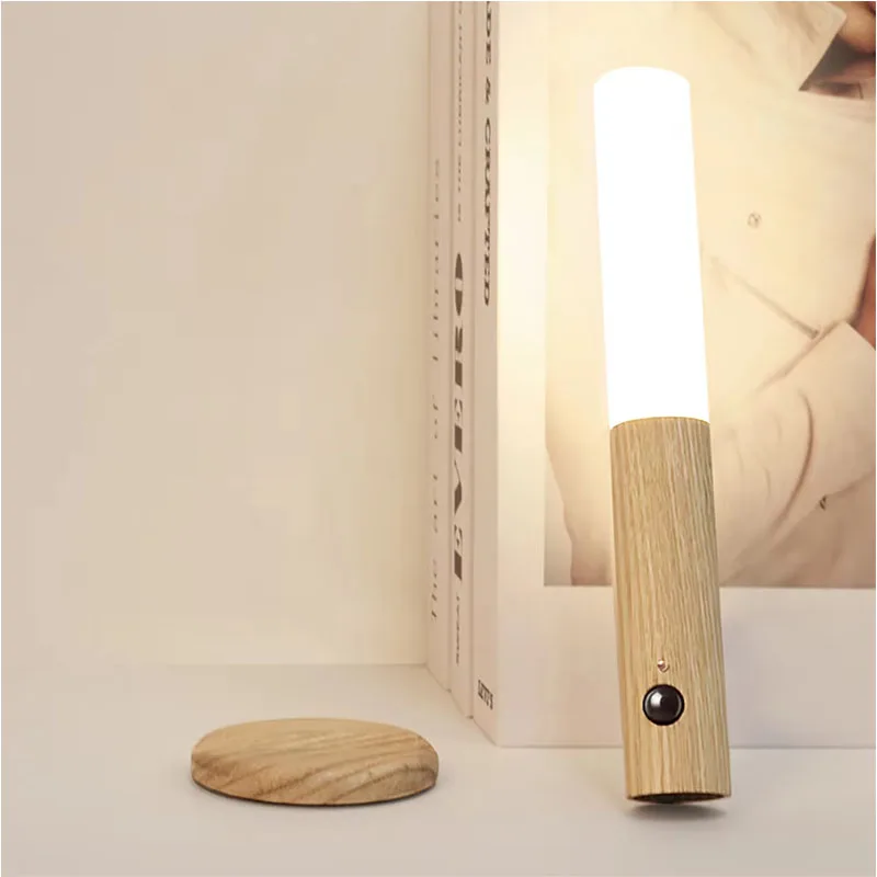 LED Light Wood Wall Lamp Kitchen Cabinet Creative Smart Automatic PIR Motion Sensor Rechargeable Magnetic