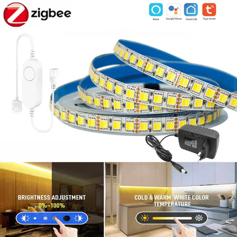 

DC12V Tuya Zigbee CCT LED Strip Light Kit 2700-6500K 5050 2in1 Dual Color Dimmable Backlight LED Light Voice Smart APP for Alexa