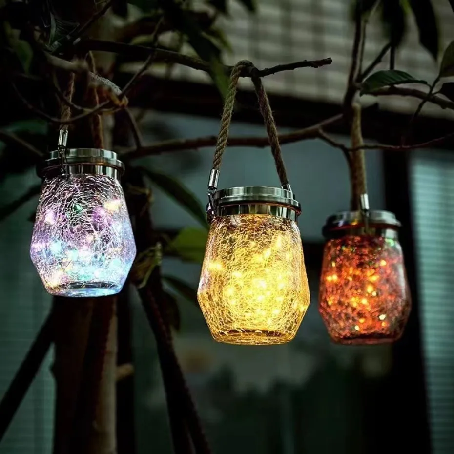 Crack Hanging Light Ball Glass Jar Light LED Solar Lamp Outdoor Garden Decoration Tree Light Copper Wire Light Christmas Light