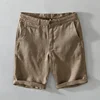 L8216 Mid Waist Linen Beach Shorts Summer Men Simple Business Casual Straight Pockets Solid Color Zipper Work Knee Length Pants 3
