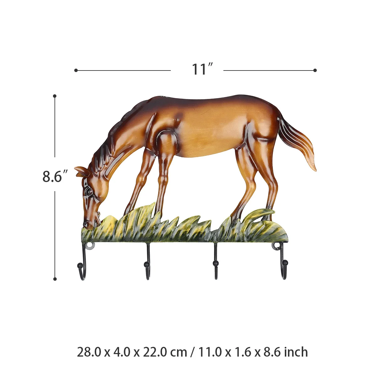 Tooarts Horse Wall Hook Decorative Iron Wall Hanger Wall Mounted Coat, Key, Hat Hook Vintage Design Hanger with 4 Hooks Screws