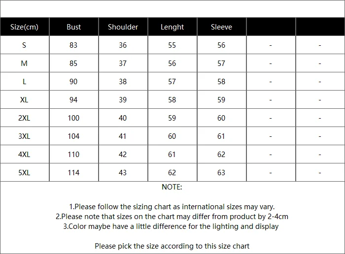 Ultra Light Duck-Down Coat Size Chart