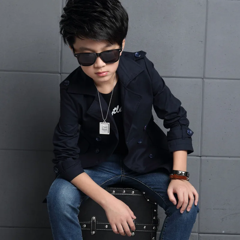 Kids jacket Boys Double-breasted Belted Trench Coats Slim Windbreaker size 4-13