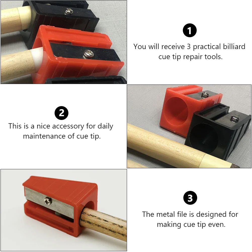 3 Pcs Plastic Shaper Repair Tool For Tip Trimmer Sharpeners Billiards Snooker Stick Accessories Lightweight Portable With