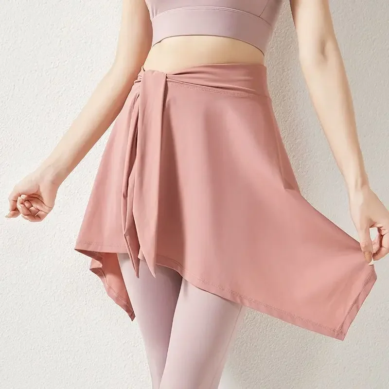 One Piece Strap Wrap Skirt Cover Buttock Slim Elegant All Match Yoga Dance Wear Clothes Black Irregular Tennis Skirts Female
