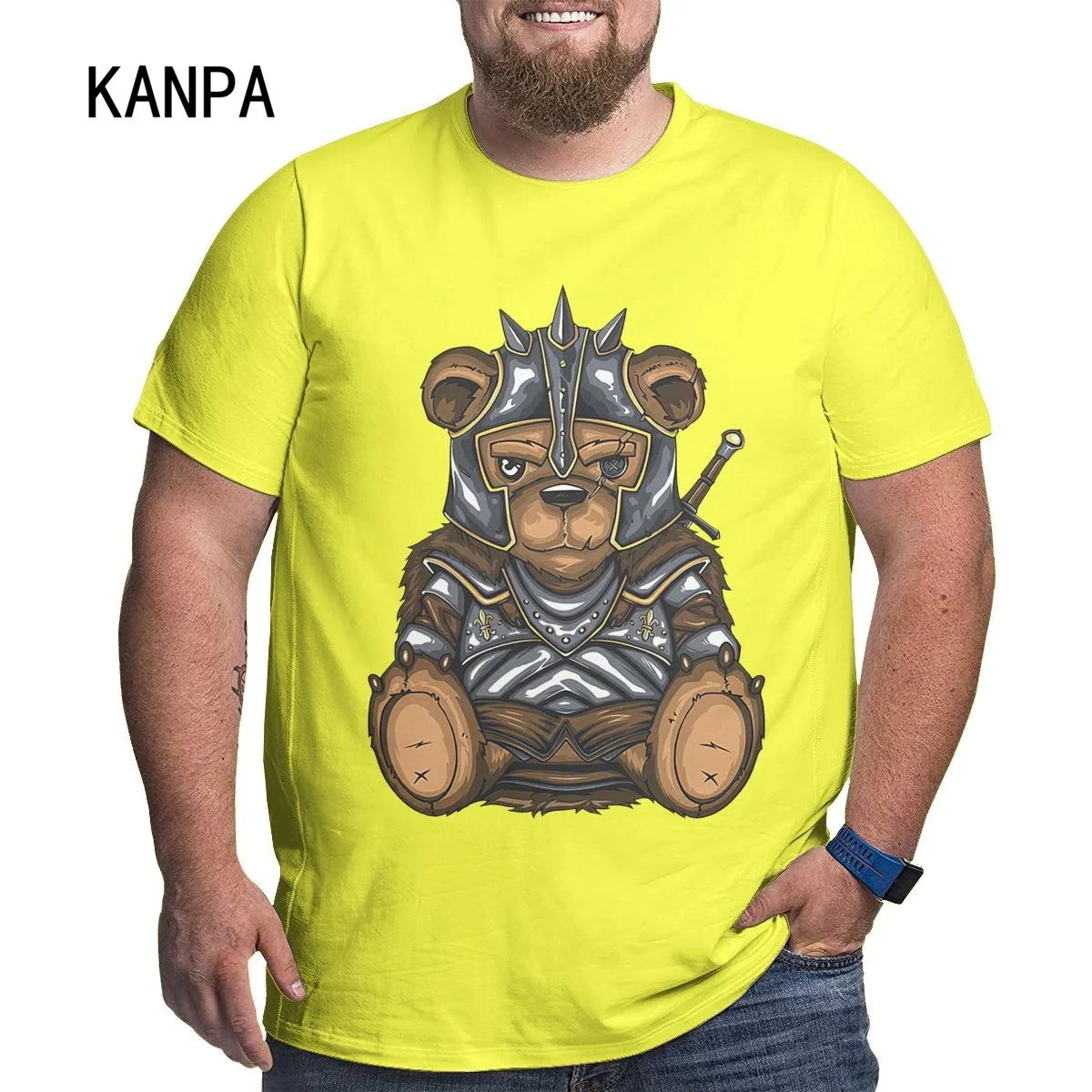 

100% Cotton Sports Knight Bear Print Short-sleeved Yellow T-shirt male Summer Casual Oversized T-shirt men Shirt 6XL 5xl Cool
