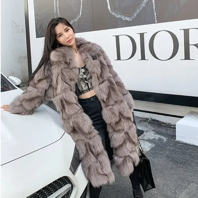 

Winter Vintage Thick Warm Long Faux Fur Coat Women Fluffy Jacket Fur Fox Coat Korean Cardigan Loose Casual Outerwear Warm Tops