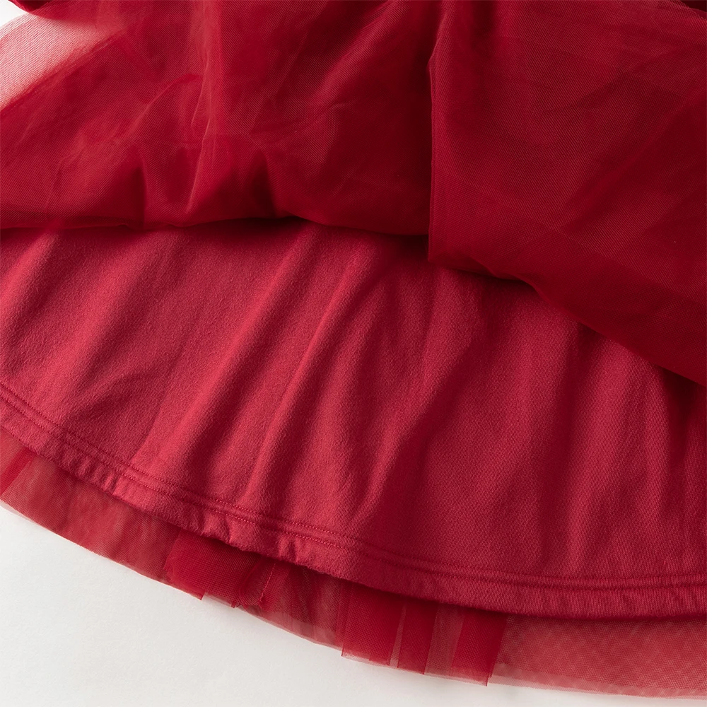 ديف بيلا الفتيات الأميرة المخملية فستان الشتاء الطفل لطيف سحر الدانتيل فستان شبكي حفلة سميكة طويلة الأكمام ملابس خارجية حمراء DB4254215