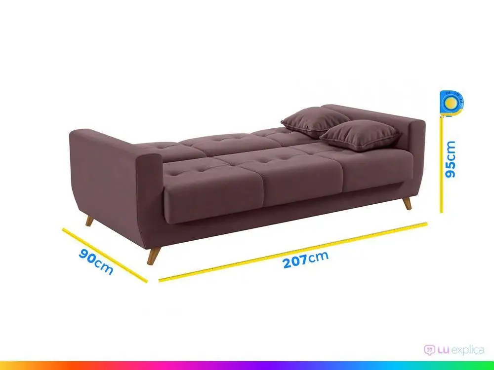 Sofá-cama Casal 3 Lugares com Baú Reclinável Veludo Matrix Pâmela 6