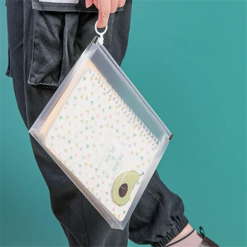 B5 A4 A5 A6 Transparent Document Bag Office File Holder School Folder Zipper Pouch Loop Pull Organizer Stationery Desk Storage file bag