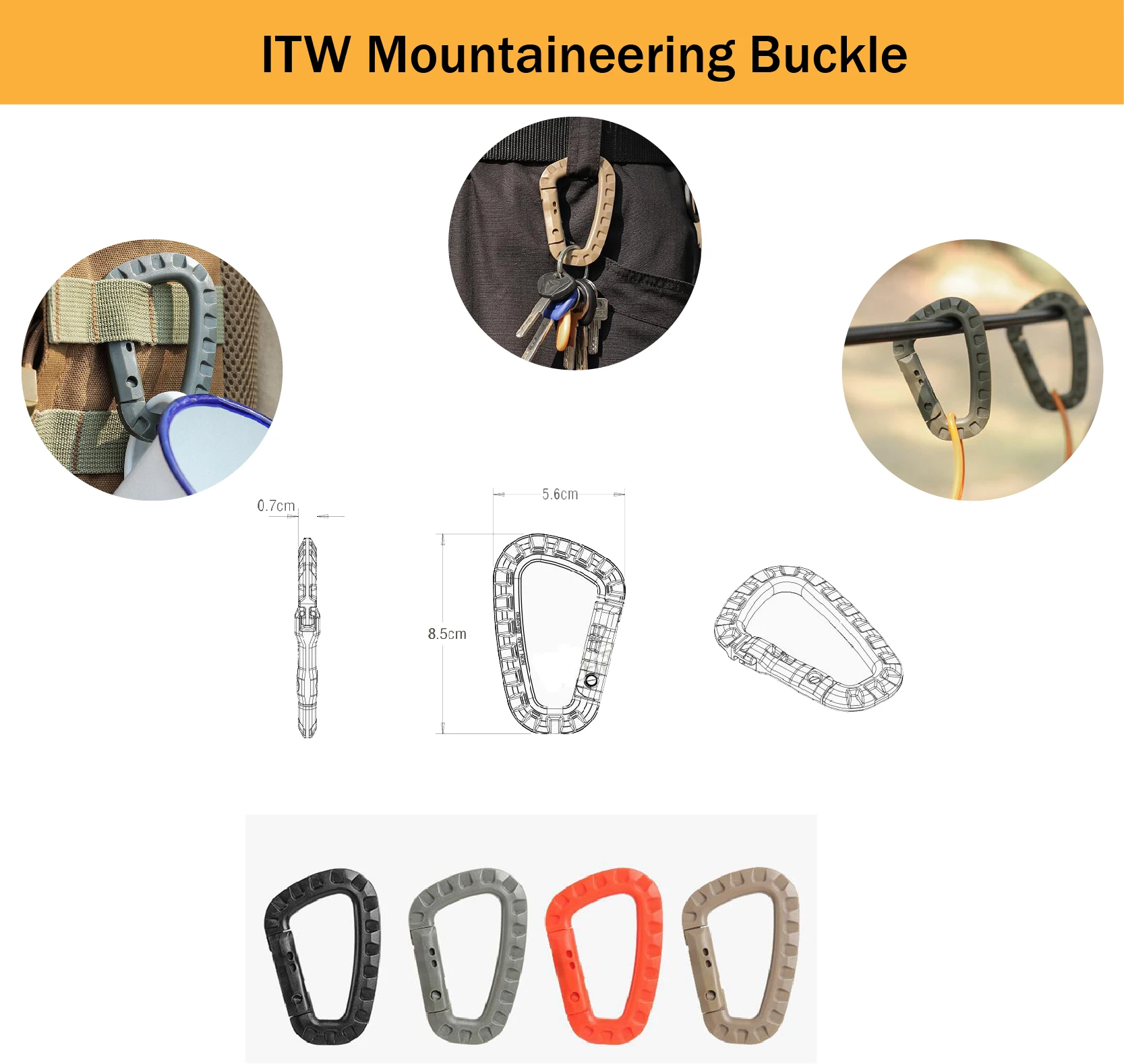 Outdoor Tactical D Buckle ITW Mountaineering Buckle Molle Buckle Outdoor Camping Mountaineering Clothing Accessories Tool