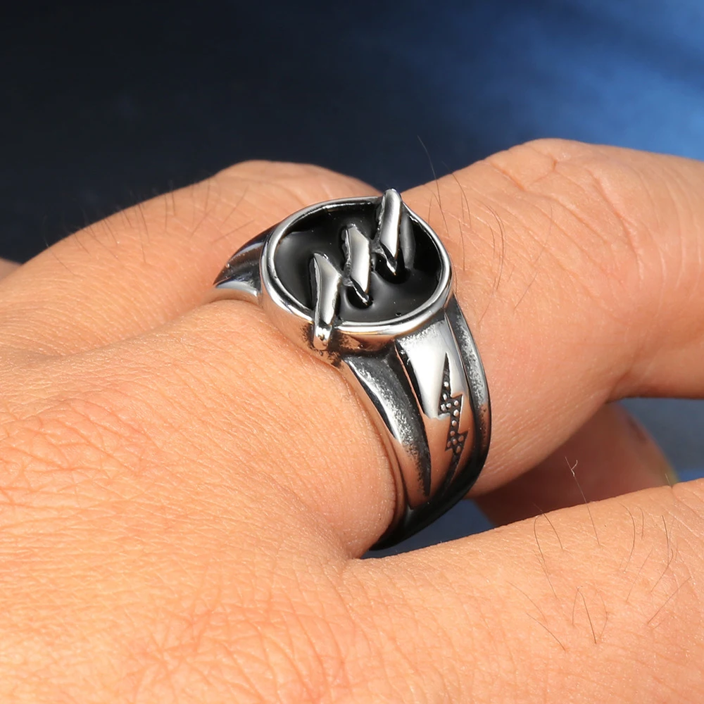Punk Hip Hop Stainless Steel Lightning Ring Men Fashion Vacuum Electroplating Drip Glue Titanium Steel Rings Jewelry Wholesale 2